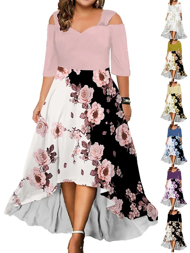 Women‘s Plus Size Curve Casual Dress Graphic Floral Long Dress Maxi Dress Half Sleeve Print V Neck Fashion Daily Black White Summer Spring L XL XXL 3XL 4XL 1 Women‘s Plus Size Curve Casual Dress Graphic Floral Long Dress Maxi Dress Half Sleeve Print V Neck Fashion Daily Black White Summer Spring L XL XXL 3XL 4XL