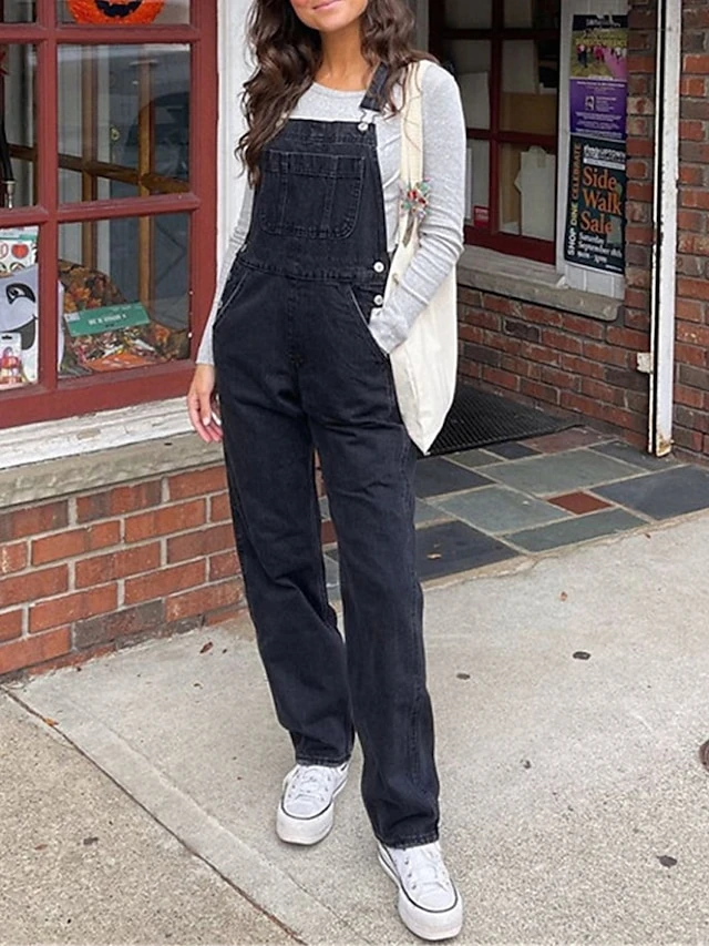 Women‘s Overall Button Pocket Solid Color SDenim Quare Neck Streetwear Daily Vacation Regular Fit Sleeveless Black M L XL Summer 7 Women‘s Overall Button Pocket Solid Color SDenim Quare Neck Streetwear Daily Vacation Regular Fit Sleeveless Black M L XL Summer - Image 7