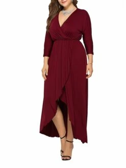 Women's Plus Size Work Dress Black Dress A Line Dress Fashion Long Dress Maxi Dress Ruched V Neck Long Sleeve Plain Loose Fit Black Wine Dark Green Fall XL XXL 3XL 4XL -Cheap Plus Fit Dress Store lunyuo1693203509840