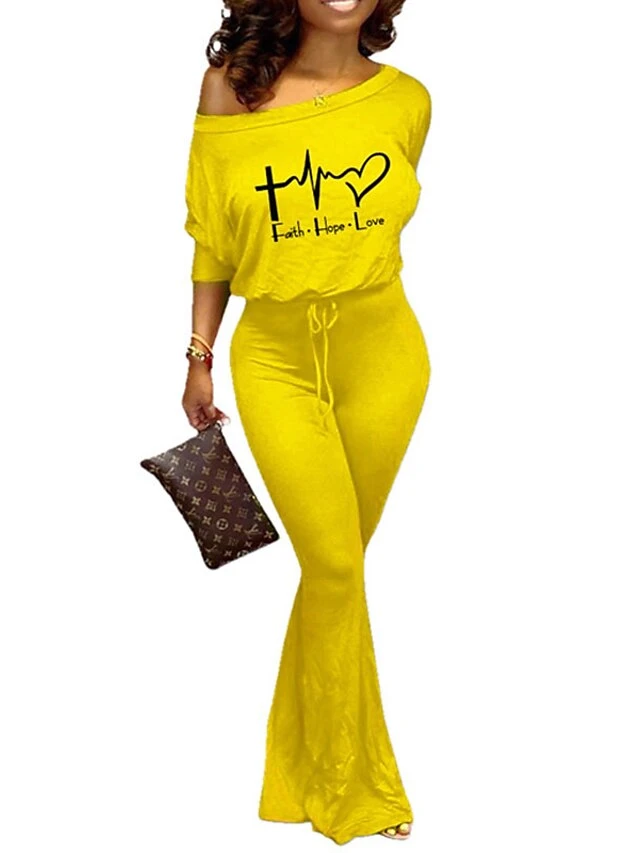 Women's Jumpsuit Lace Up Print Letter One Shoulder Casual Street Vacation Regular Fit Long Sleeve Batwing Sleeve Green Black Gray S M L Spring 8 Women's Jumpsuit Lace Up Print Letter One Shoulder Casual Street Vacation Regular Fit Long Sleeve Batwing Sleeve Green Black Gray S M L Spring - Image 8