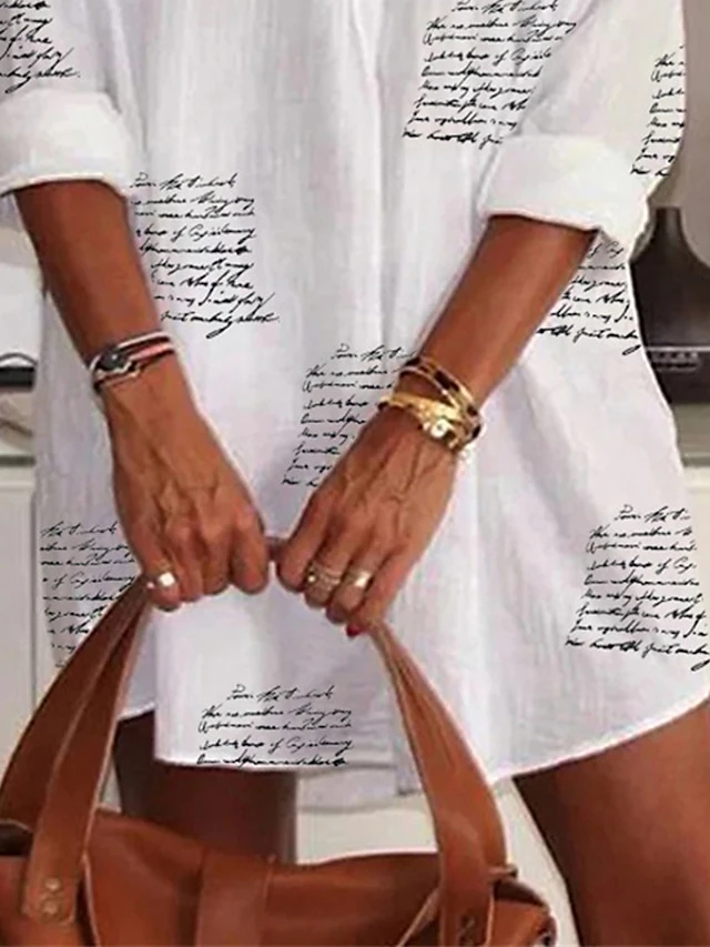 Women's Shirt Dress Casual Dress Shift Dress Mini Dress Outdoor Daily Vacation Polyester Basic Modern Shirt Collar Button Pocket Long Sleeve Summer Spring Fall 2023 Loose Fit White Letter S M L XL 2XL 3 Women's Shirt Dress Casual Dress Shift Dress Mini Dress Outdoor Daily Vacation Polyester Basic Modern Shirt Collar Button Pocket Long Sleeve Summer Spring Fall 2023 Loose Fit White Letter S M L XL 2XL - Image 3
