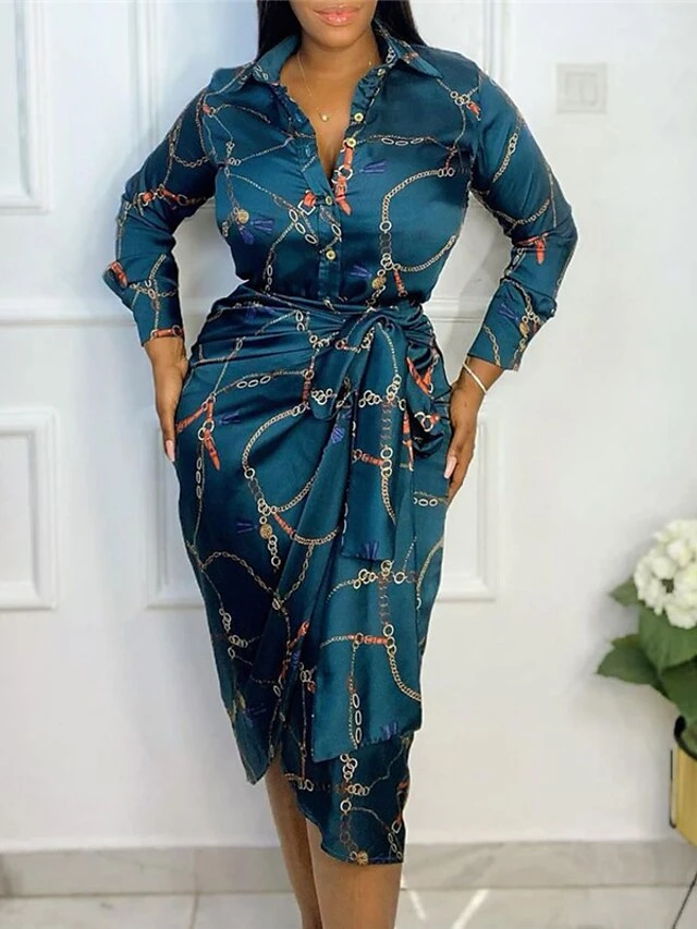 Women's Shirt Dress Sheath Dress Maxi Long Dress Winter Dress Daily Date Polyester Fashion Formal Shirt Collar Lace Up Button Long Sleeve Winter Fall Spring 2022 Slim Green Print S M L XL XXL 1 Women's Shirt Dress Sheath Dress Maxi Long Dress Winter Dress Daily Date Polyester Fashion Formal Shirt Collar Lace Up Button Long Sleeve Winter Fall Spring 2022 Slim Green Print S M L XL XXL