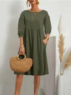 Women's Casual Dress Cotton Dress Midi Dress Cotton Basic Classic Outdoor Daily Vacation Crew Neck Ruched 3/4 Length Sleeve Fall Winter Autumn 2023 Loose Fit ArmyGreen Black White Plain S M L XL 2XL 21 Women's Casual Dress Cotton Dress Midi Dress Cotton Basic Classic Outdoor Daily Vacation Crew Neck Ruched 3/4 Length Sleeve Fall Winter Autumn 2023 Loose Fit ArmyGreen Black White Plain S M L XL 2XL -Cheap Plus Fit Dress Store lypeuw1693739260431
