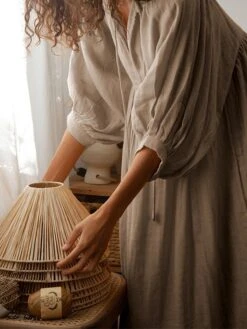 Women's Shirt Dress Casual Dress Midi Dress Outdoor Daily Date Cotton Basic Classic V Neck Ruched Long Sleeve Fall Winter 2023 Loose Fit Black Green Apricot Pure Color S M L XL -Cheap Plus Fit Dress Store lyuzto1695096322442