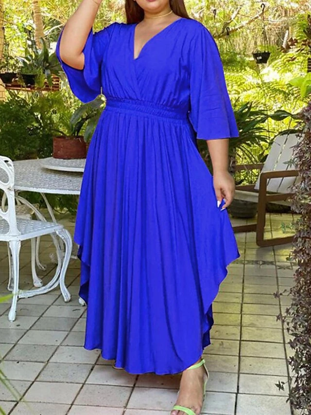 Women‘s Plus Size Curve Holiday Dress Solid Color V Neck Half Sleeve Fall Spring Basic Maxi Long Dress Date Vacation Dress 13 Women‘s Plus Size Curve Holiday Dress Solid Color V Neck Half Sleeve Fall Spring Basic Maxi Long Dress Date Vacation Dress - Image 13