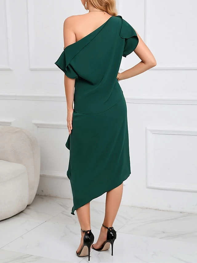 Women's Two Piece Dress Set Party Dress Skirt Set Party Outdoor Fashion Party Ruffle Asymmetrical Midi Dress Off Shoulder Half Sleeve Plain Loose Fit Green Spring Fall S M L XL XXL 2 Women's Two Piece Dress Set Party Dress Skirt Set Party Outdoor Fashion Party Ruffle Asymmetrical Midi Dress Off Shoulder Half Sleeve Plain Loose Fit Green Spring Fall S M L XL XXL - Image 2