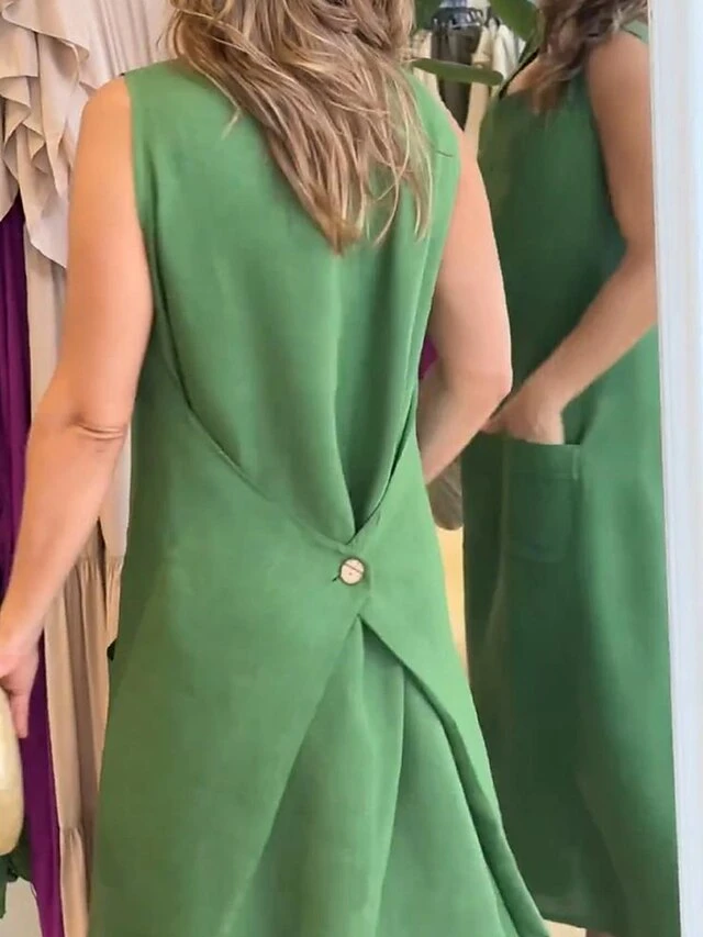 Women's Casual Dress Cotton Linen Dress A Line Dress Maxi Long Dress Linen / Cotton Blend Fashion Basic Outdoor Daily Vacation U Neck Ruched Sleeveless Summer Spring Fall 2023 Loose Fit Light Green 4 Women's Casual Dress Cotton Linen Dress A Line Dress Maxi Long Dress Linen / Cotton Blend Fashion Basic Outdoor Daily Vacation U Neck Ruched Sleeveless Summer Spring Fall 2023 Loose Fit Light Green - Image 4