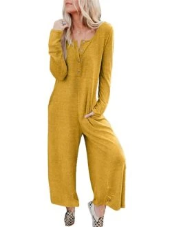 Women's Jumpsuit Button Pocket Solid Color Crew Neck Streetwear Street Daily Regular Fit Long Sleeve Black Yellow Fuchsia S M L Fall -Cheap Plus Fit Dress Store lztaey1692269099195