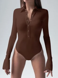 Women's Bodysuit Button Solid Color Shirt Collar Streetwear Home Street Regular Fit Long Sleeve Black Brown White S M L Spring Cold Weather 27 Women's Bodysuit Button Solid Color Shirt Collar Streetwear Home Street Regular Fit Long Sleeve Black Brown White S M L Spring Cold Weather -Cheap Plus Fit Dress Store madouj1643192270671