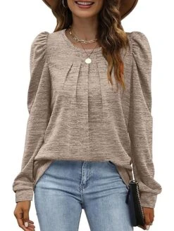 Women's Shirt Blouse Black Pink Red Plain Long Sleeve Casual Casual Round Neck Regular Fit Fall & Winter -Cheap Plus Fit Dress Store mckoei1694080134204