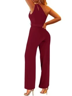 Women's Jumpsuit Lace Up Backless Solid Color One Shoulder Streetwear Street Vacation Regular Fit Sleeveless Black Wine Red S M L Spring -Cheap Plus Fit Dress Store mczxgj1674008892757