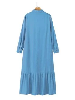 Women's Shirt Dress Casual Dress Maxi Long Dress Outdoor Daily Cotton Fashion Casual Shirt Collar Ruffle Button Long Sleeve Summer Spring Fall 2023 Regular Fit Navy Blue Blue Plain S M L XL XXL -Cheap Plus Fit Dress Store mdrwje1689733366133