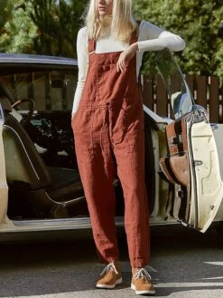 Women's Overall Bib Jumpsuit Utility Patch Pocket Solid Color Square Neck Streetwear Daily Vacation Casual Regular Fit Sleeveless Black Wine Blue S M L Summer Wide-leg Pants Vacation