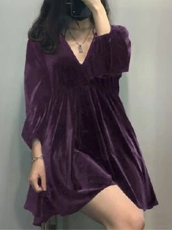 Women's Plus Size Curve Casual Dress Velvet Dress Winter Dress Solid Color Mini Dress Long Sleeve Ruched V Neck Fashion Outdoor Black Red Fall Winter L XL XXL 3XL 4XL 10 Women's Plus Size Curve Casual Dress Velvet Dress Winter Dress Solid Color Mini Dress Long Sleeve Ruched V Neck Fashion Outdoor Black Red Fall Winter L XL XXL 3XL 4XL -Cheap Plus Fit Dress Store mfaeex1693992758692