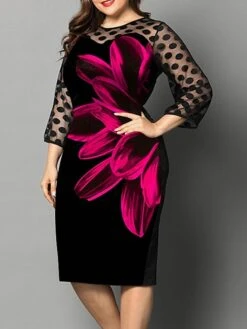 Women‘s Plus Size Curve Party Dress Cocktail Dress Sheath Dress Midi Dress Black Red Fuchsia 3/4 Length Sleeve Floral Mesh Summer Spring Fall Crew Neck Fashion Wedding Guest Vacation Fall Dress 8 Women‘s Plus Size Curve Party Dress Cocktail Dress Sheath Dress Midi Dress Black Red Fuchsia 3/4 Length Sleeve Floral Mesh Summer Spring Fall Crew Neck Fashion Wedding Guest Vacation Fall Dress -Cheap Plus Fit Dress Store mfgmtv1691399925847