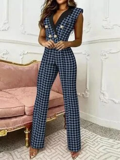 Women's Jumpsuit Button Print Print Shirt Collar Elegant Xmas Party Christmas Vacation Regular Fit Sleeveless Blue White Black S M L Spring -Cheap Plus Fit Dress Store mfkvsl1644385721733