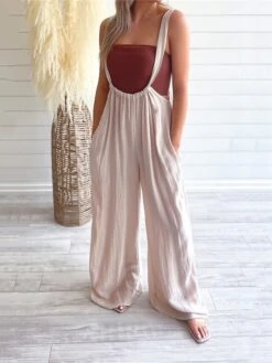 Women's Overall Pocket Solid Color Square Neck Basic Daily Vacation Regular Fit Sleeveless Black Khaki Light Grey S M L Summer