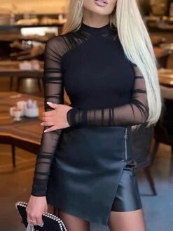 Women's Bodysuit Mesh Solid Color Crew Neck Streetwear Street Daily Regular Fit Long Sleeve Black S M L Spring 14 Women's Bodysuit Mesh Solid Color Crew Neck Streetwear Street Daily Regular Fit Long Sleeve Black S M L Spring -Cheap Plus Fit Dress Store mgjnyz1676961749653