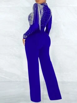 Women's Jumpsuit High Waist Tassel Solid Color Stand Collar Elegant Party Regular Fit Long Sleeve Green Blue Fuchsia S M L Winter -Cheap Plus Fit Dress Store mgvacf1665571022748