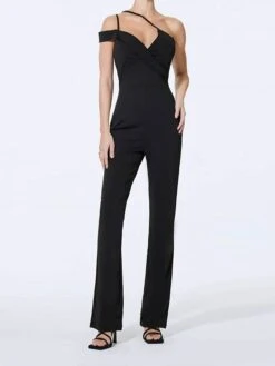 Women's Jumpsuit Patchwork Solid Color One Shoulder Active Daily Vacation Slim Short Sleeve Black S M L Fall