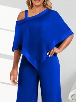 Women's Jumpsuits For Special Occasions Overlay Solid Color Cold Shoulder Elegant Party Prom Wide Leg Regular Fit Half Sleeve Cold Shoulder Black White Light Green S M L Summer