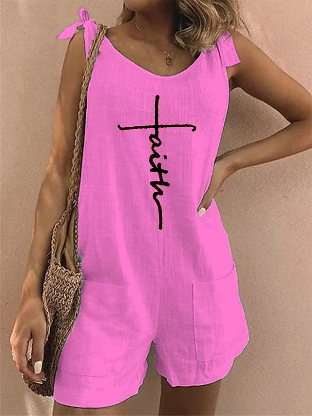 Jumpsuits For Women Summer Romper Print Print Crew Neck Holiday Vacation Weekend Baggy Shorts Loose Fit Strap Sleeveless White Light Green Pink S M L 5 Jumpsuits For Women Summer Romper Print Print Crew Neck Holiday Vacation Weekend Baggy Shorts Loose Fit Strap Sleeveless White Light Green Pink S M L - Image 5