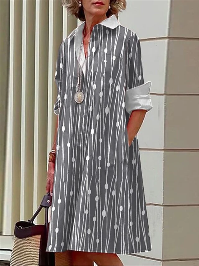 Women's Shirt Dress Casual Dress Midi Dress Outdoor Office Daily Polyester Fashion Modern Shirt Collar Button Pocket Long Sleeve Fall Winter 2023 Loose Fit Dark Pink Blue Gray Floral Geometric S M L 2 Women's Shirt Dress Casual Dress Midi Dress Outdoor Office Daily Polyester Fashion Modern Shirt Collar Button Pocket Long Sleeve Fall Winter 2023 Loose Fit Dark Pink Blue Gray Floral Geometric S M L - Image 2