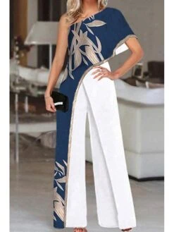 Women's Jumpsuit For Special Occasions Print One Shoulder Elegant Party Prom Regular Fit Half Sleeve S M L SummerFall -Cheap Plus Fit Dress Store mkmwra1680253448063