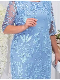 Women‘s Plus Size Curve Party Dress Floral Crew Neck Half Sleeve Fall Spring Elegant Prom Dress Midi Dress Formal Party Dress -Cheap Plus Fit Dress Store mlmerm1659433768631