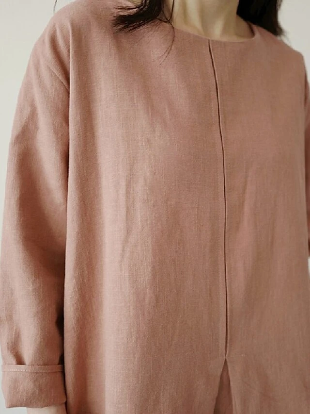 Women's Casual Dress Cotton Linen Dress Maxi Long Dress Linen / Cotton Blend Basic Classic Outdoor Daily Vacation Crew Neck Pocket Split 3/4 Length Sleeve Spring Fall Autumn 2023 Loose Fit Red Apricot 6 Women's Casual Dress Cotton Linen Dress Maxi Long Dress Linen / Cotton Blend Basic Classic Outdoor Daily Vacation Crew Neck Pocket Split 3/4 Length Sleeve Spring Fall Autumn 2023 Loose Fit Red Apricot - Image 6