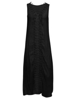 Women's Casual Dress Cotton Linen Dress White Dress Maxi Long Dress Polyester Lace Fashion Daily Weekend V Neck Lace Split Sleeveless Summer 2023 Loose Fit Lake Blue Black White Plain S M L XL 2XL -Cheap Plus Fit Dress Store mmzwtl1686105106110