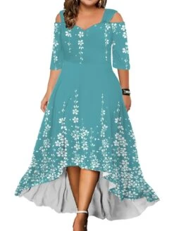 Women‘s Plus Size Curve Party Dress Wedding Guest Dress Swing Dress Long Dress Maxi Dress Light Green Fuchsia Green Half Sleeve Floral Cold Shoulder Summer Spring Fall V Neck Fashion Birthday -Cheap Plus Fit Dress Store mnixdk1690858068468