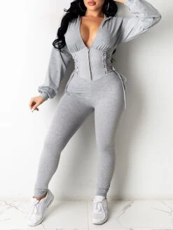 Women's Jumpsuit Zipper Solid Color Hooded Streetwear Street Holiday Regular Fit Long Sleeve Black Pink Blue S M L Spring