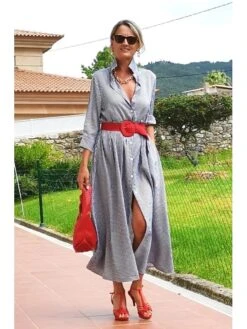 Women's Shirt Dress Casual Dress Maxi Long Dress Outdoor Winter Dress Daily Cotton Cotton And Linen Fashion Casual Shirt Collar Lace Up Pocket Long Sleeve Summer Spring Fall 2023 Regular Fit Pink -Cheap Plus Fit Dress Store mnpybr1695105897636