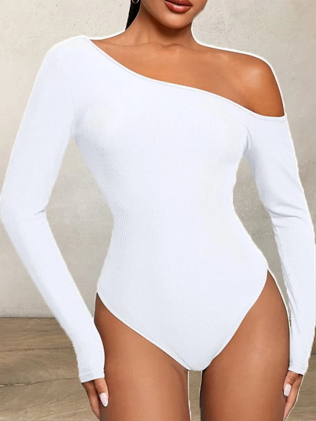 Women's Bodysuit High Waist Solid Color Off Shoulder Streetwear Street Daily Regular Fit Long Sleeve Black White Wine S M L Fall 8 Women's Bodysuit High Waist Solid Color Off Shoulder Streetwear Street Daily Regular Fit Long Sleeve Black White Wine S M L Fall - Image 8