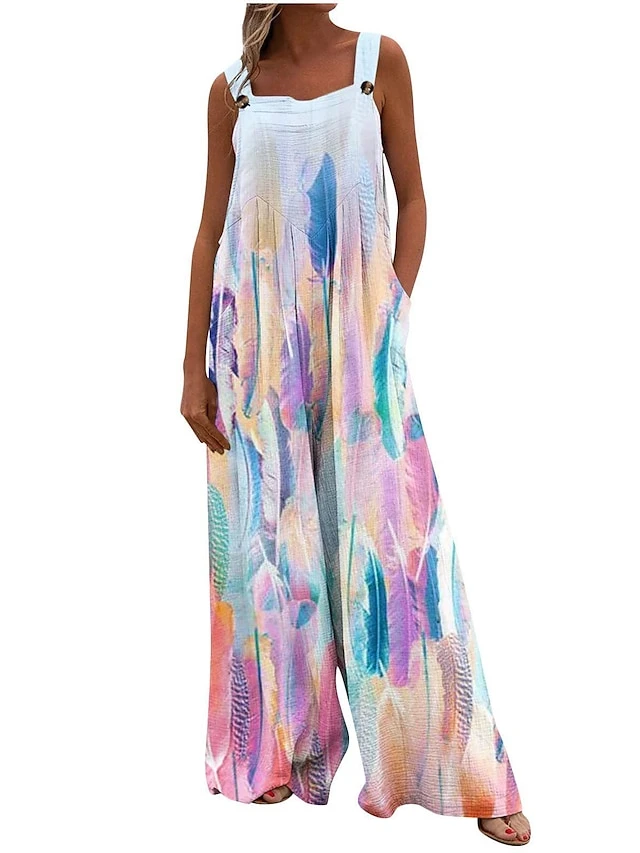 Women's Jumpsuit Animal Square Neck Holiday Traveling Vacation Regular Fit Sleeveless Sleeveless 34 1 2 S M L Summer 2 Women's Jumpsuit Animal Square Neck Holiday Traveling Vacation Regular Fit Sleeveless Sleeveless 34 1 2 S M L Summer - Image 2