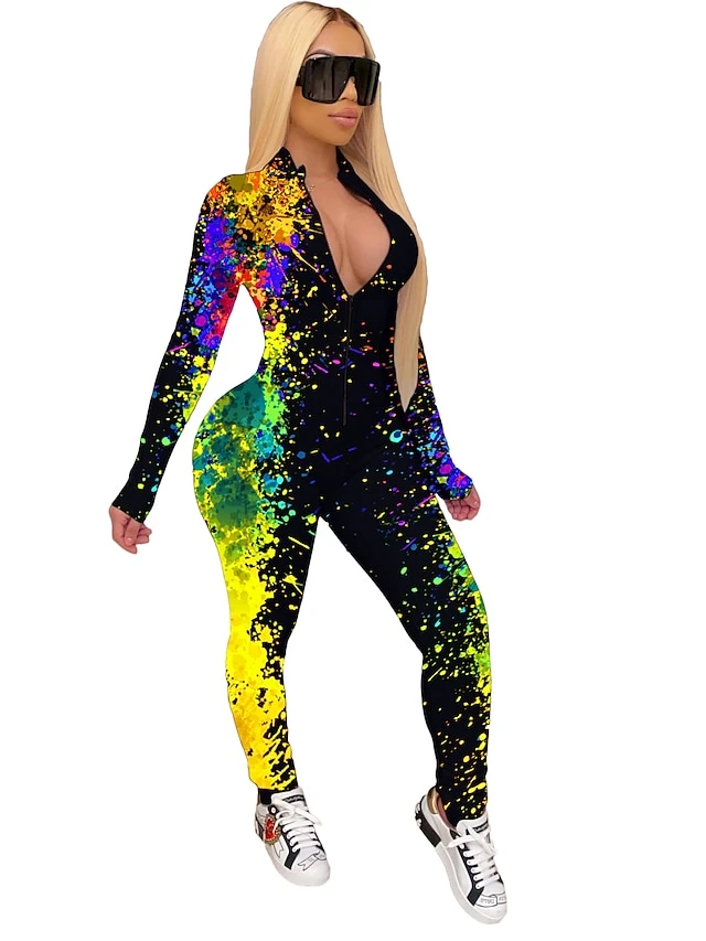 Women's Jumpsuit Sexy Long Sleeve Green Yellow Orange S M L All Seasons 3 Women's Jumpsuit Sexy Long Sleeve Green Yellow Orange S M L All Seasons - Image 3