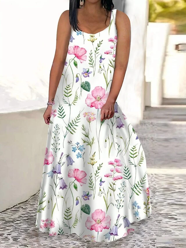 Women‘s Plus Size Curve Casual Dress Swing Dress Tank Dress Floral Long Dress Maxi Dress Sleeveless Print V Neck Modern Daily White Pink Summer Spring L XL XXL 3XL 4XL 2 Women‘s Plus Size Curve Casual Dress Swing Dress Tank Dress Floral Long Dress Maxi Dress Sleeveless Print V Neck Modern Daily White Pink Summer Spring L XL XXL 3XL 4XL - Image 2