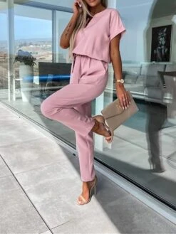 Women's Jumpsuits Casual Summer Lace Up High Waist Solid Color Crew Neck Business Office Work Loose Fit Short Sleeve Black Pink Fuchsia S M L 30 Women's Jumpsuits Casual Summer Lace Up High Waist Solid Color Crew Neck Business Office Work Loose Fit Short Sleeve Black Pink Fuchsia S M L -Cheap Plus Fit Dress Store msgakt1681730545104