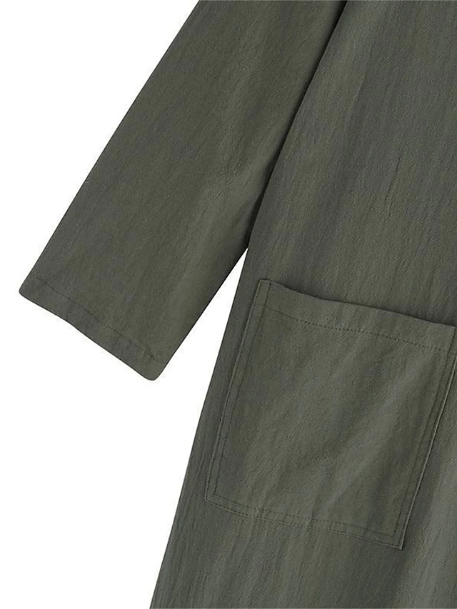 Women's Casual Dress Cotton Linen Dress Midi Dress Cotton Blend Basic Casual Outdoor Daily Vacation Crew Neck Pocket Long Sleeve Summer Spring Fall 2023 Loose Fit Black Wine Navy Blue Plain S M L XL 4 Women's Casual Dress Cotton Linen Dress Midi Dress Cotton Blend Basic Casual Outdoor Daily Vacation Crew Neck Pocket Long Sleeve Summer Spring Fall 2023 Loose Fit Black Wine Navy Blue Plain S M L XL - Image 4