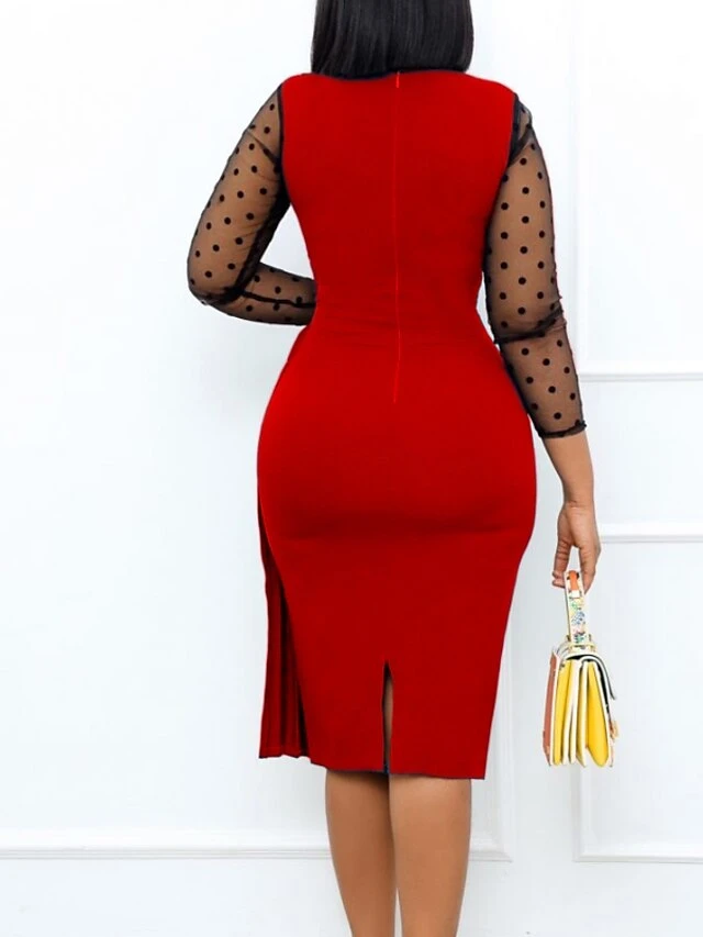 Women‘s Plus Size Curve Work Dress Solid Color Crew Neck Ruched Long Sleeve Winter Fall Elegant Knee Length Dress Formal Work Dress 4 Women‘s Plus Size Curve Work Dress Solid Color Crew Neck Ruched Long Sleeve Winter Fall Elegant Knee Length Dress Formal Work Dress - Image 4