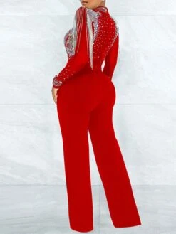 Women's Jumpsuit High Waist Tassel Solid Color Stand Collar Elegant Party Regular Fit Long Sleeve Green Blue Fuchsia S M L Winter -Cheap Plus Fit Dress Store mtxeai1665571024784