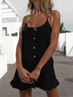 White Jumpsuits For Women Romper Ruffle Button Solid Color Crew Neck Streetwear Street Daily Regular Fit Spaghetti Strap Black Orange S M L Summer -Cheap Plus Fit Dress Store mwghbh1680073086531