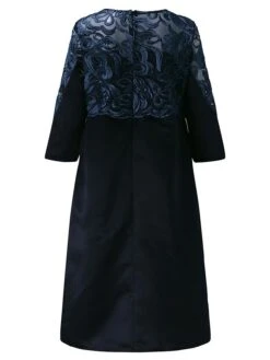 Women‘s Plus Size Curve Work Dress Shift Dress Leaf Color Block Midi Dress 3/4 Length Sleeve Lace Crew Neck Fashion Office Dark Blue Summer Spring L XL XXL 3XL 4XL -Cheap Plus Fit Dress Store mwxupj1682072644638