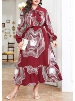 Women's Plus Size Work Dress Swing Dress Semi Formal Dress Fashion Long Dress Maxi Dress Lace Up Print V Neck Long Sleeve Ombre Regular Fit Wine Fall Winter L XL XXL 3XL 4XL 9 Women's Plus Size Work Dress Swing Dress Semi Formal Dress Fashion Long Dress Maxi Dress Lace Up Print V Neck Long Sleeve Ombre Regular Fit Wine Fall Winter L XL XXL 3XL 4XL -Cheap Plus Fit Dress Store mxlecg1693300613191