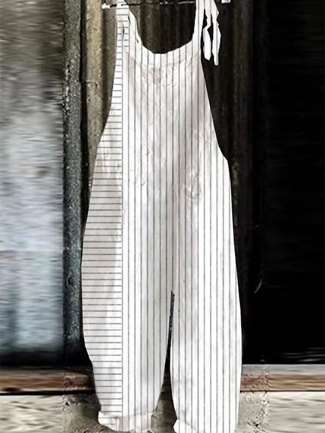Women's Overall Print Striped Holiday Daily Going Out Straight Loose Fit Strap White Blue Green S M L Summer 3 Women's Overall Print Striped Holiday Daily Going Out Straight Loose Fit Strap White Blue Green S M L Summer - Image 3
