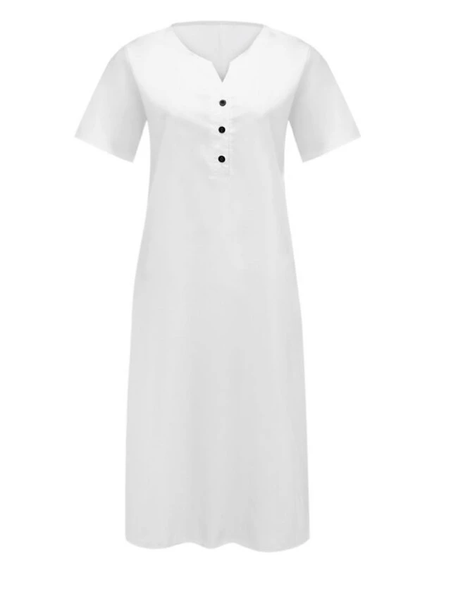Women's Casual Dress Cotton Linen Dress A Line Dress Midi Dress Polyester Fashion Casual Outdoor Daily Vacation V Neck Button Pocket Short Sleeve Summer Spring 2023 Loose Fit Black White Navy Blue 2 Women's Casual Dress Cotton Linen Dress A Line Dress Midi Dress Polyester Fashion Casual Outdoor Daily Vacation V Neck Button Pocket Short Sleeve Summer Spring 2023 Loose Fit Black White Navy Blue - Image 2