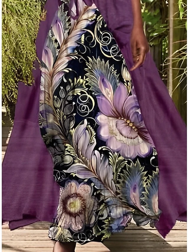 Women's Dress Set Two Piece Dress A Line Dress Long Dress Maxi Dress Blue Purple Short Sleeve Floral Ruched Summer Spring Crew Neck Elegant 2023 S M L XL XXL 3XL 4XL 5XL 4 Women's Dress Set Two Piece Dress A Line Dress Long Dress Maxi Dress Blue Purple Short Sleeve Floral Ruched Summer Spring Crew Neck Elegant 2023 S M L XL XXL 3XL 4XL 5XL - Image 4