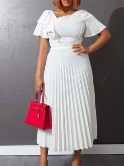 Women‘s Plus Size Curve Party Dress Solid Color V Neck Ruched Short Sleeve Fall Spring Work Prom Dress Maxi Long Dress Party Holiday Dress Ruffle -Cheap Plus Fit Dress Store myemdz1648637000952