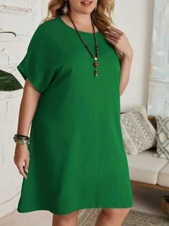 Women‘s Plus Size Curve Casual Dress T Shirt Dress Tee Dress Shift Dress Solid Color Midi Dress Short Sleeve Crew Neck Basic Daily Black Red Spring Summer L 3XL 4XL 5XL 6XL -Cheap Plus Fit Dress Store myeniw1672223215582